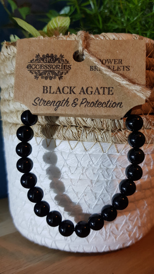 STRENGTH AND PROTECTION bracelet in natural black agate stone