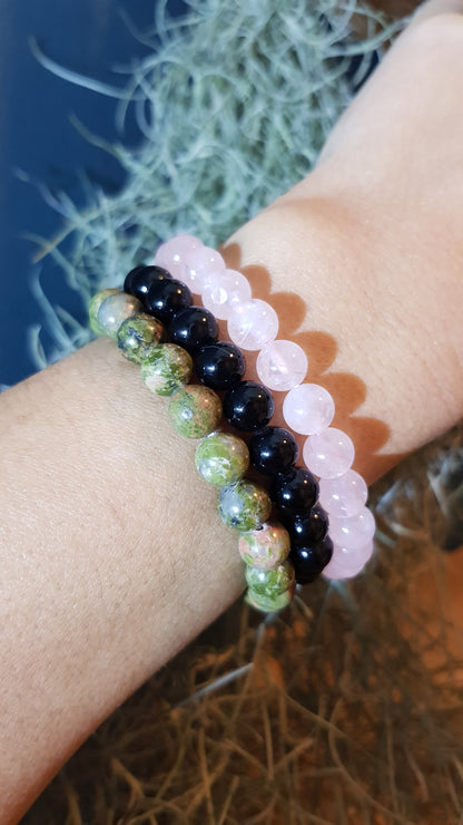 Bracelet AMOUR, en pierre naturelle de quartz rose